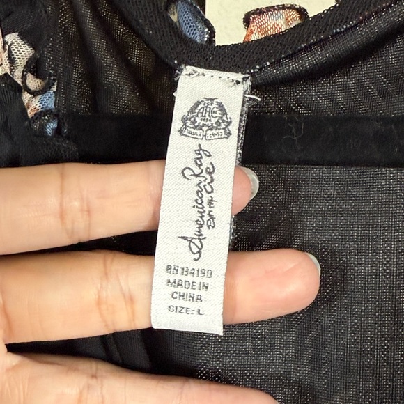 American Rag Large Black Floral Dress Sheer Sleeve Boho Maxi Vintage Chic Long - Picture 12 of 15